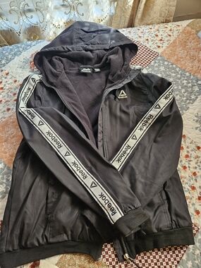 Reebok Black Women’s Hooded Track Jacket with Logo Tape